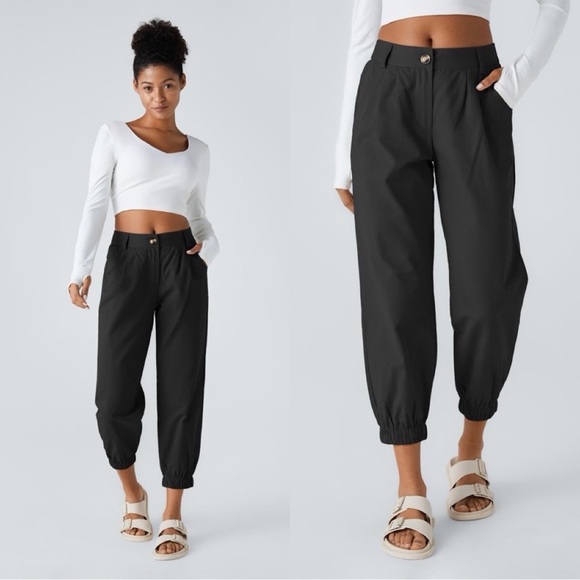 HALARA Pants - HALARA Mid Rise Zipper Pocket Casual Cotton Black Joggers Sz S Petite